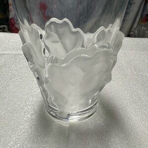 Lalique Clear and Frosted Leaf Vase